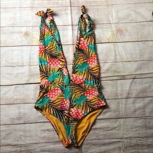 Aerie Tropical Print One Piece Swimsuit - Yellow and Green
